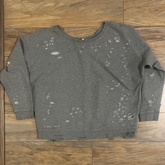 Express Tops - Express Gray Distressed Sweatshirt